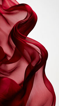 Red Silk Fabric Flowing Gracefully on White Background
