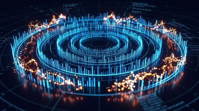Futuristic Circular HUD Big Data Visualization Interface Dashboard