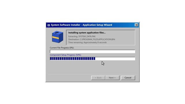 Software Installer Wizard with Retro Progress Bars and Floppy Drive