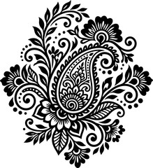 Detailed black and white paisley floral design element for ethnic style artistic and decorative graphic projects © Grapic Design