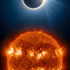 Fototapeta premium Solar eclipse and astronomy total sun eclipse with corona and solar flares space exploration and cosmic phenomena celestial event in deep dark space