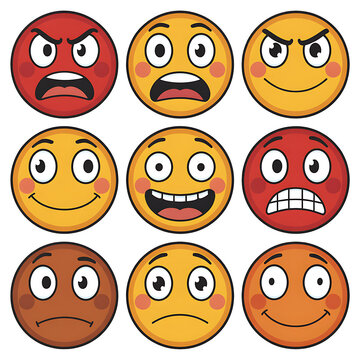 Set of colorful pixel art emoji faces with different emotions isolated on transparent background