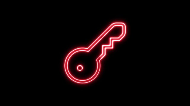 Glowing Neon Key Animation Effect Video With Red Light Glow On Dark Background