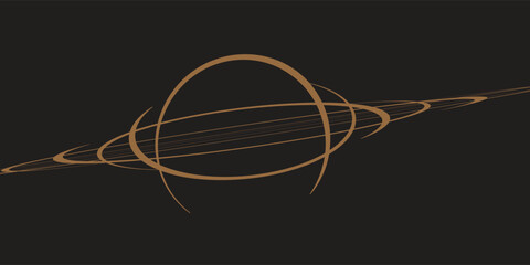 PrintAbstract planet saturn orbit line art vector on black background. Minimalist gold cosmic ring illustration for luxury space banner, sci-fi wallpaper, and futuristic design cover. © Moh