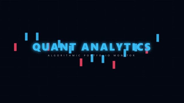 Quant analytics text animation with financial candle chart bars