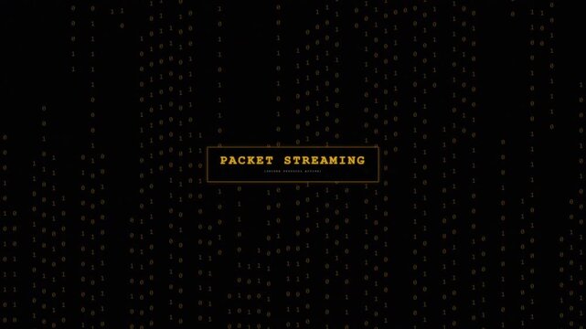 Digital data packet streaming visualization on dark background