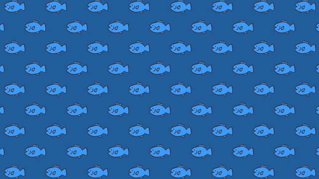 ゆるい魚が横向きに泳いでいく青色の背景アニメーション