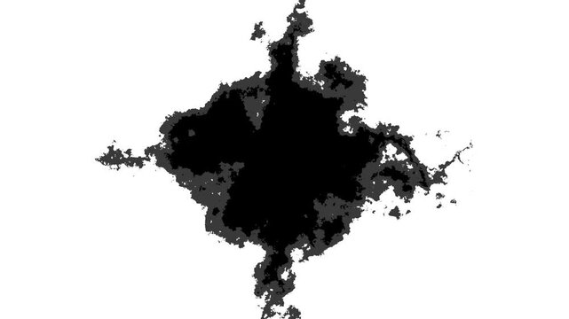 Artistic ink splatter splash effect, black ink stain spreading in water, abstract paint brush stroke shape black ink splattering flowing, brush stroke black and white transition background. 4k video