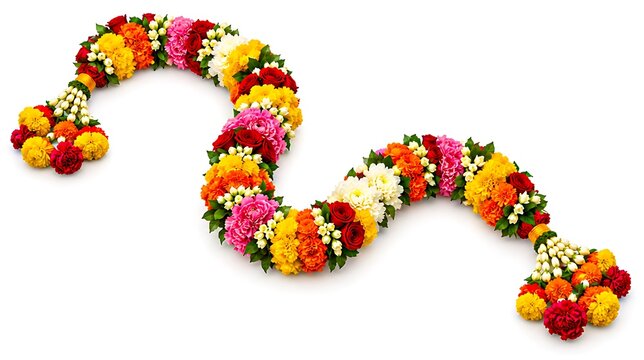 Colorful floral snake shaped decoration isolated on white background
