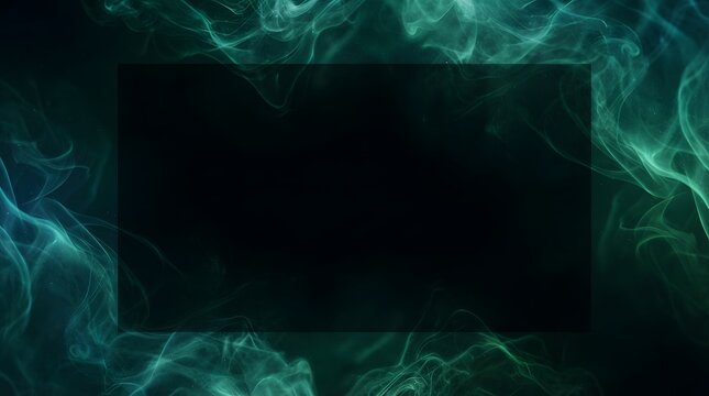 Ethereal emerald green smoke border surrounding blank black screen space for text template.