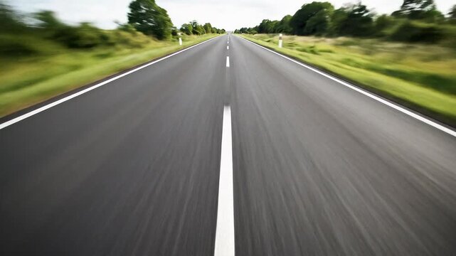 High Speed Point Of View Driving Down A Straight Asphalt Road