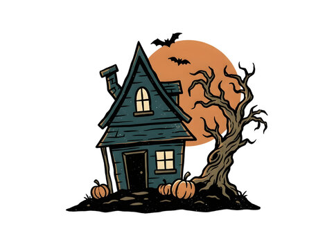 Vintage Spooky Haunted House Halloween T-Shirt Design PNG