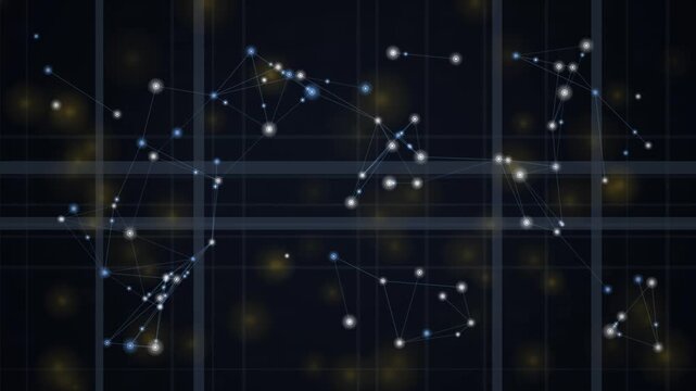 Illuminated abstract star map illustrating a complex network of celestial bodies and digital connections across the cosmos