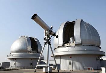 Fototapeta premium Astronomy and space exploration, professional telescope at an observatory with metal domes for scientific research and celestial observation of the night sky