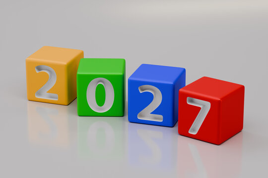 Colorful cubes showing year 2027 on light grey background