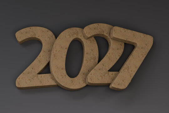2027 New Year Concept with Textured Cork Numbers on Dark Background