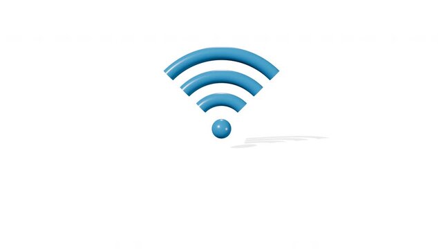 Realistic 3D WiFi icon activates its signal arcs sequentially with a polished wireless connection energy effect.