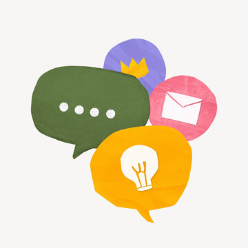 Online communication icons, paper speech bubble collage