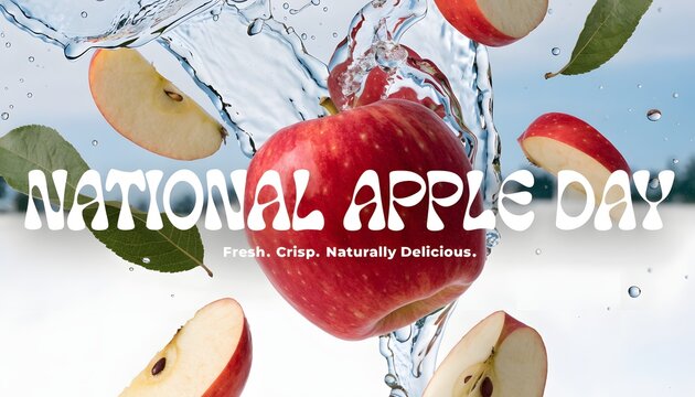 Red apples with water splashes for national apple day banner