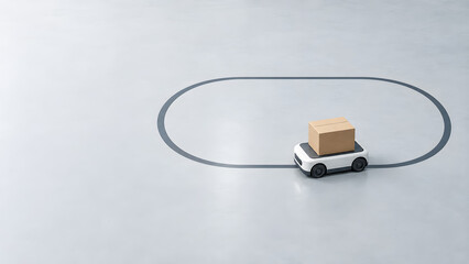 Obraz premium Automated Guided Vehicle Concept Carrying a Box on a Loop Route