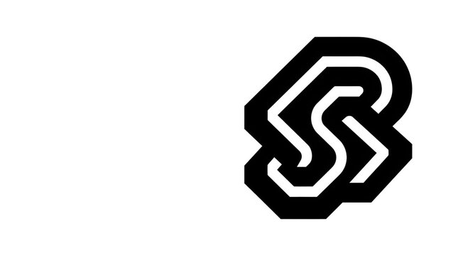 Abstract black and white geometric symbol resembling intertwined lines, creating a sense of flow and connection