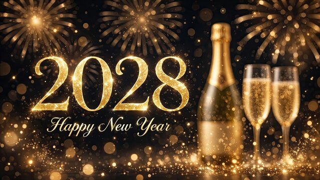 2028 New Year Celebration with glowing