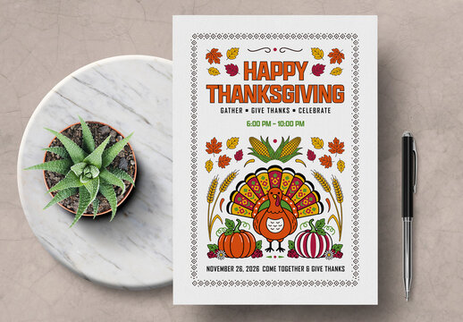 Thanksgiving Celebration Party Flyer Design with Autumn Theme