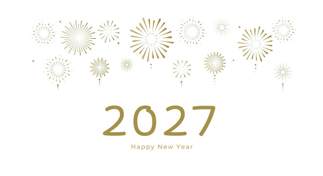Clean modern Happy New Year 2027 minimalist typography design with gold accent digit