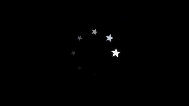 白い小さな星八つが円く並び明るさが順に回る読み込み中の透過ループアニメーション