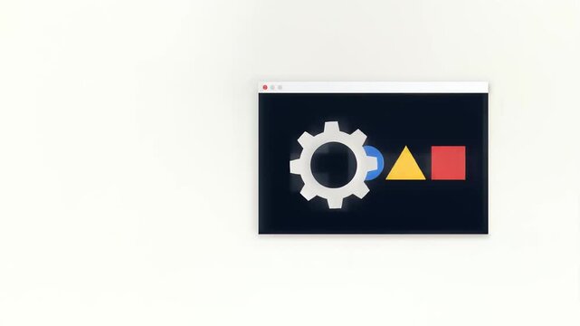 Video Storyboard Showing Process Flow with Geometric Shapes and Gear Icon Animation