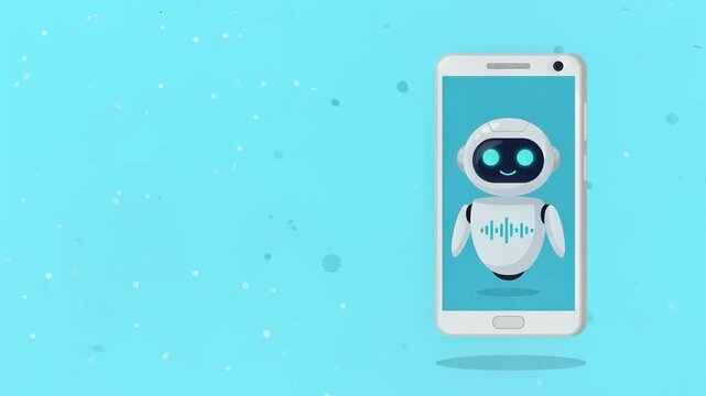 Friendly AI Chatbot Robot Inside Smartphone Screen Animation
