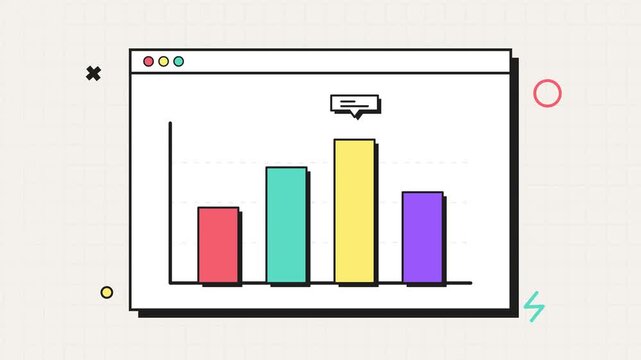 A colorful bar graph displays rising financial performance metrics within a web browser window to signify current market progress and help professionals track their annual corporate revenue