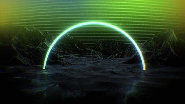 A dark, moody abstract background with reflective surfaces and bright neon accents, perfect for VJ loops, club visuals, and concert backdrops.