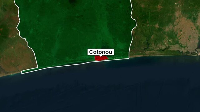 Benin Country and Cotonou City Location Map Animation Footage
