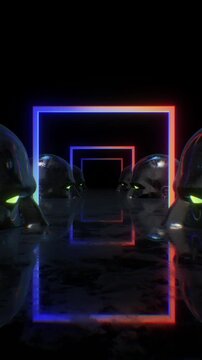 A dark, moody abstract background with reflective surfaces and bright neon accents, perfect for VJ loops, club visuals, and concert backdrops.