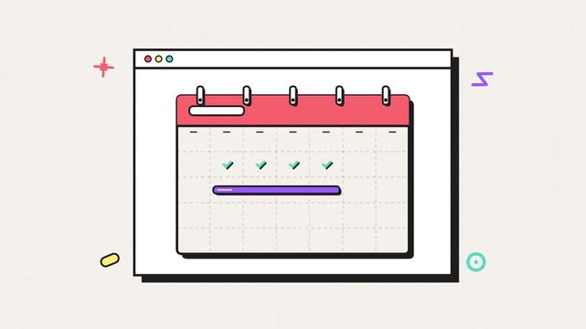 A digital browser window displays a monthly task planner with checkmarks indicating completed work progress as a visual metaphor for efficient time management software tools used by active