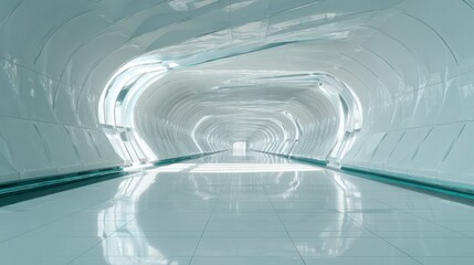 Fototapeta premium Bright curved futuristic tunnel leading to light