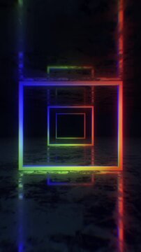 A dark, moody abstract background with reflective surfaces and bright neon accents, perfect for VJ loops, club visuals, and concert backdrops.