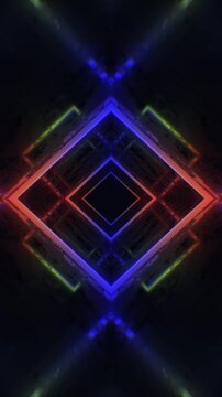 A dark, moody abstract background with reflective surfaces and bright neon accents, perfect for VJ loops, club visuals, and concert backdrops.
