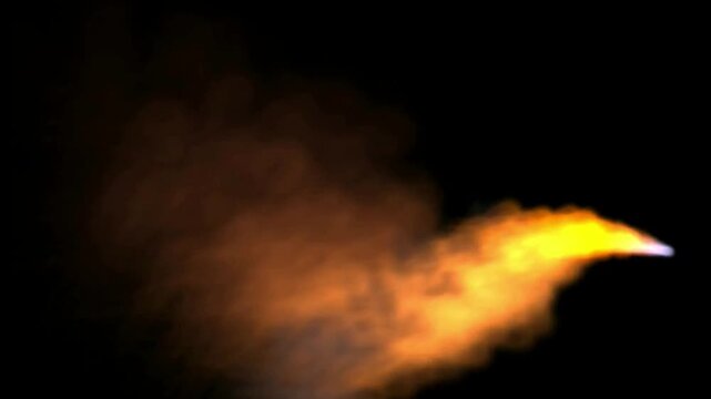 Fire Stream on Black Background, Flowing Flame Animation Creating Intense Fiery Motion for Action Scenes, Dramatic Compositions, Transitions, Motion Graphics and Visual Effects