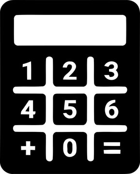 A minimalist white calculator icon set against a dark black backdrop symbolizing finance mathematics and fundamental arithmetic calculations