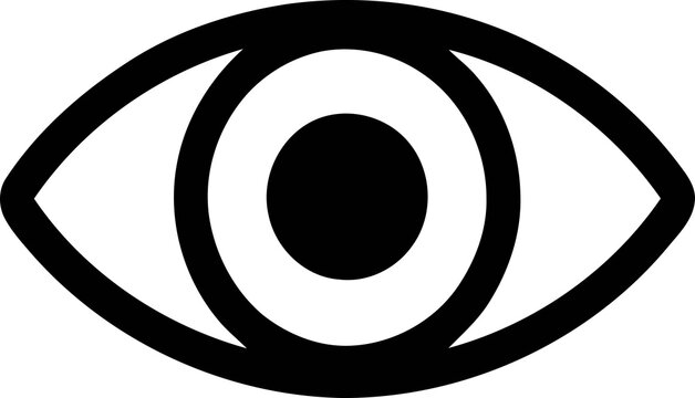 Simple black and white illustration of a human eye with detailed iris and clearly defined eyelashes and brow