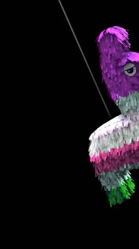 Seamless vertical video of a paper traditional multi colored Mexican party pinata isolated with copy space