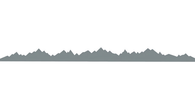 Minimalist mountain range vector silhouette with jagged peaks and flat base on transparent background