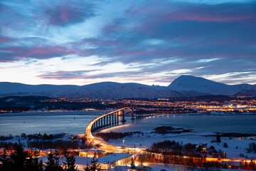 Urban landscape of Tromso in Northern Norway - Arctic city of Tromso with bridge -Tromso, Norway  © muratart