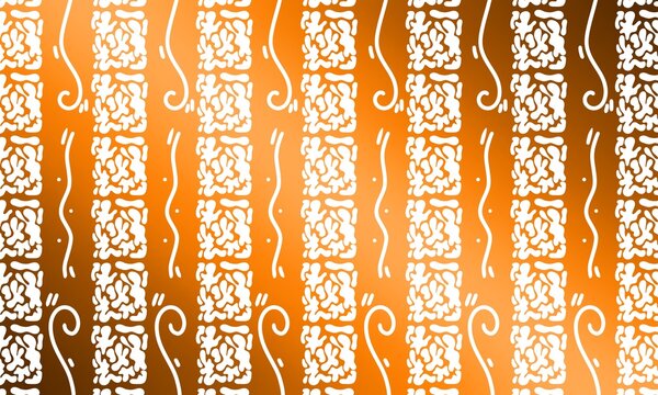 Traditional Indonesian batik fabric pattern background with vertical orange and white motifs.