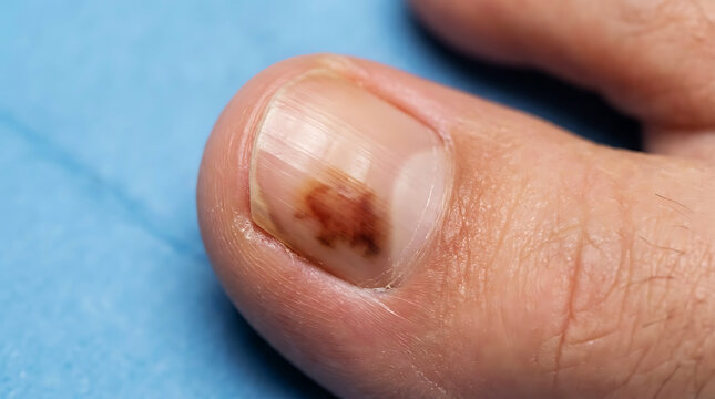 Close up of a painful infected human toenail with redness and inflammation