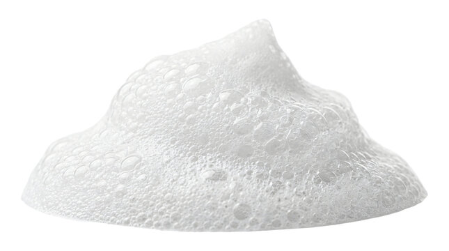 Fluffy white cosmetic foam mound with delicate tiny soap bubbles on transparent background