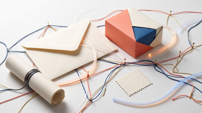 Abstract Communication Concepts with Envelope Gift Box and Fiber Optics