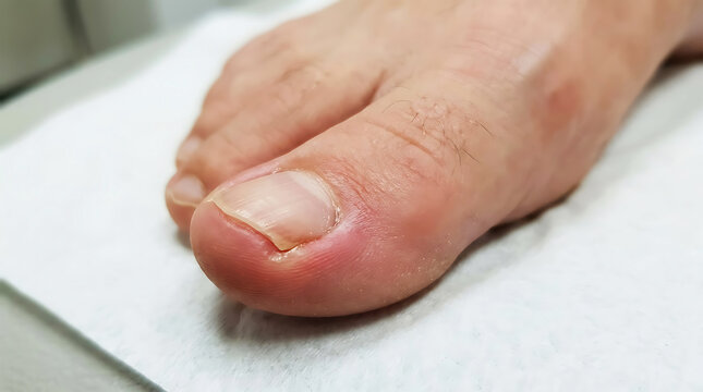 Inflamed and painful big toe with redness and swelling due to infection or injury